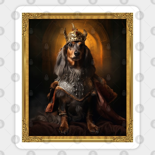 Distinguished Long Haired Dachshund - Medieval German King (Framed) Sticker by HUH? Designs